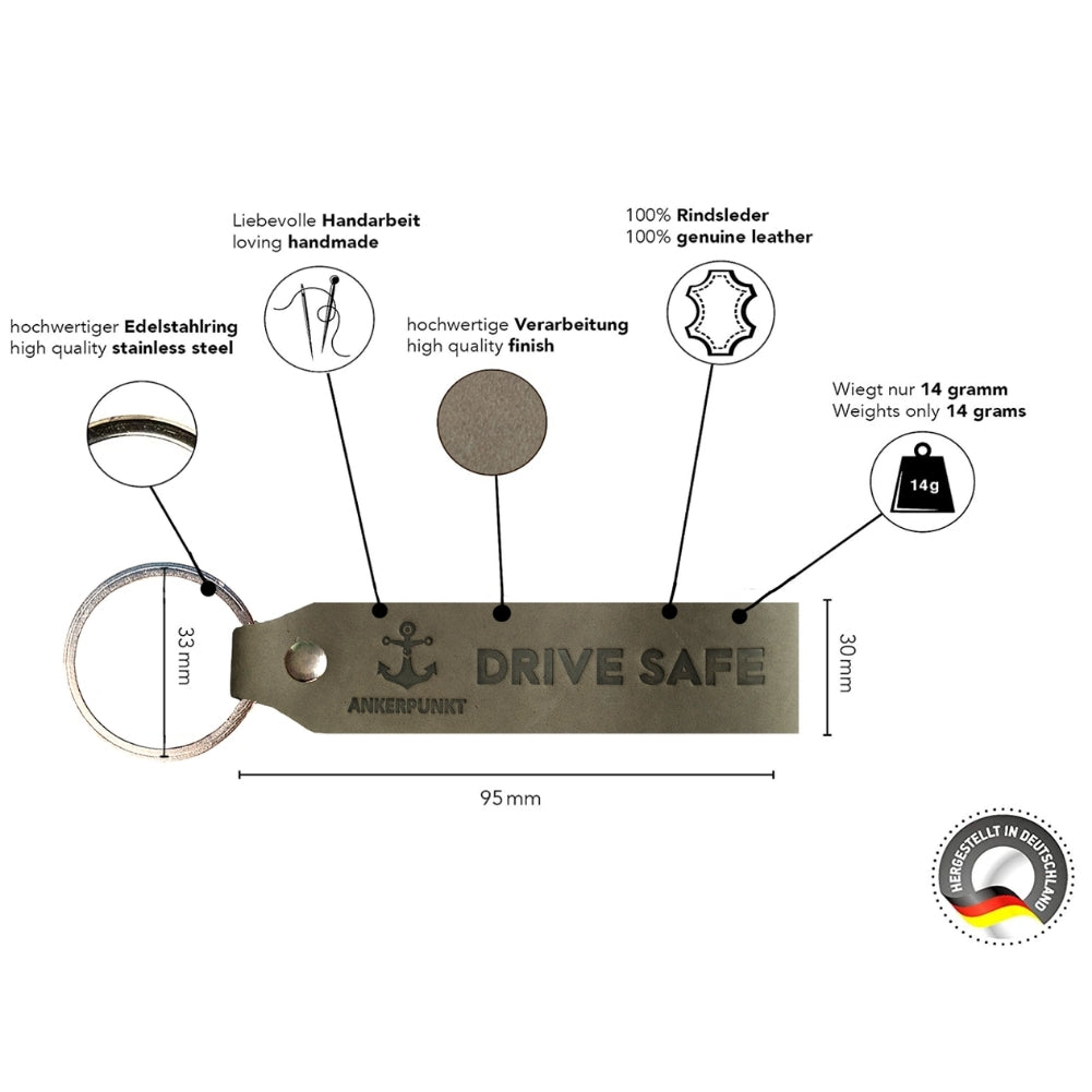 Schlüsselanhänger Drive Safe grau Spezifikationen
