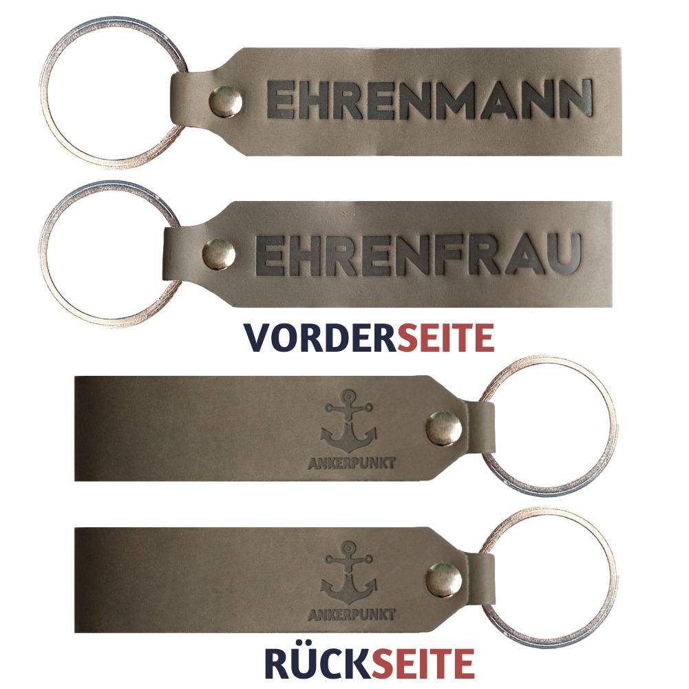 Schlüsselanhänger mit Gravur Ehrenmann und Ehrenfrau Vorder- und Rückseite