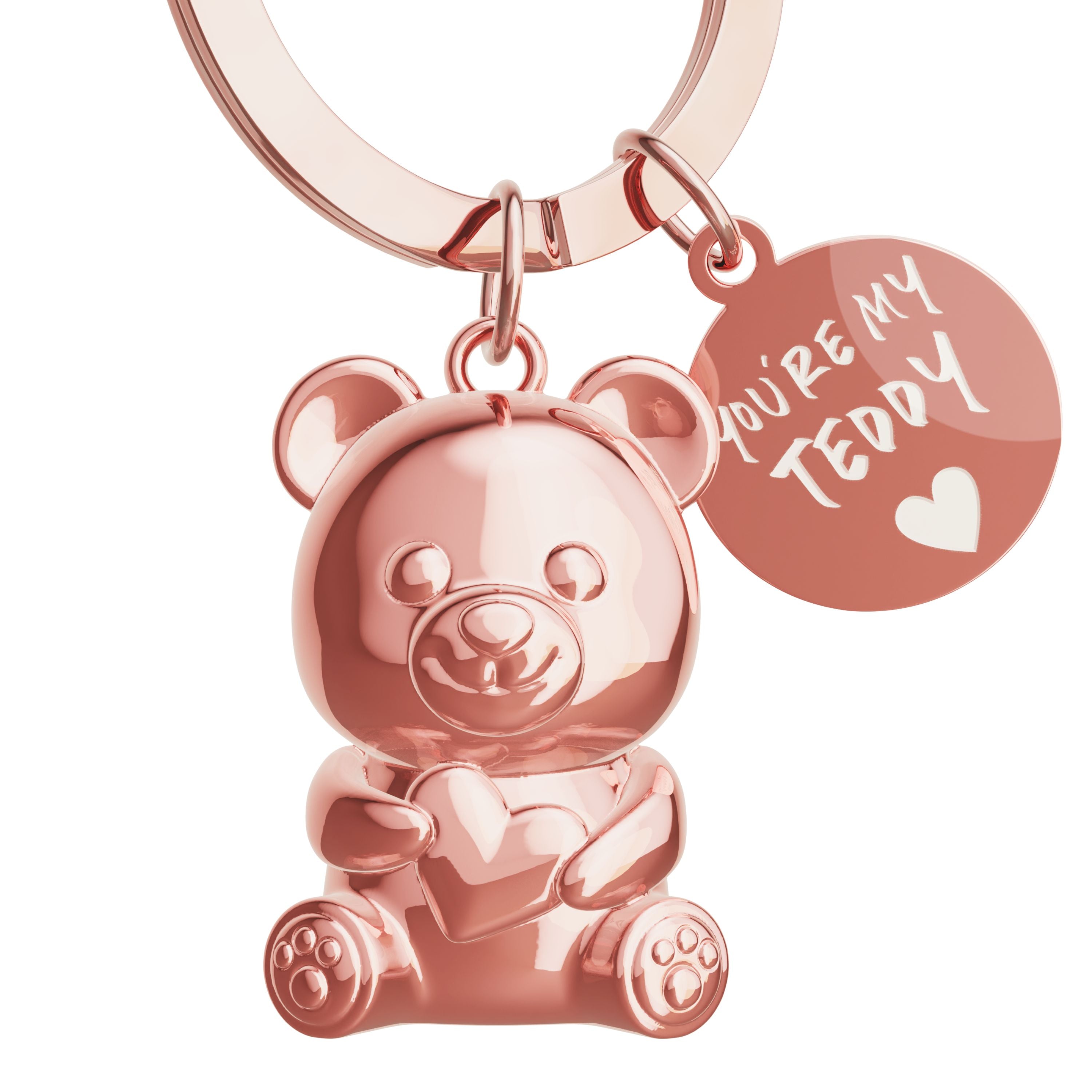 Teddybär Schlüsselanhänger in roségold mit Anhängerplättchen mit Gravur "You're my Teddy"
