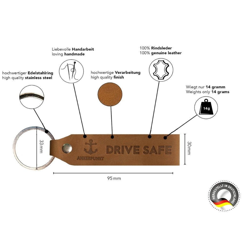 Schlüsselanhänger Drive Safe hellbraun Spezifikationen